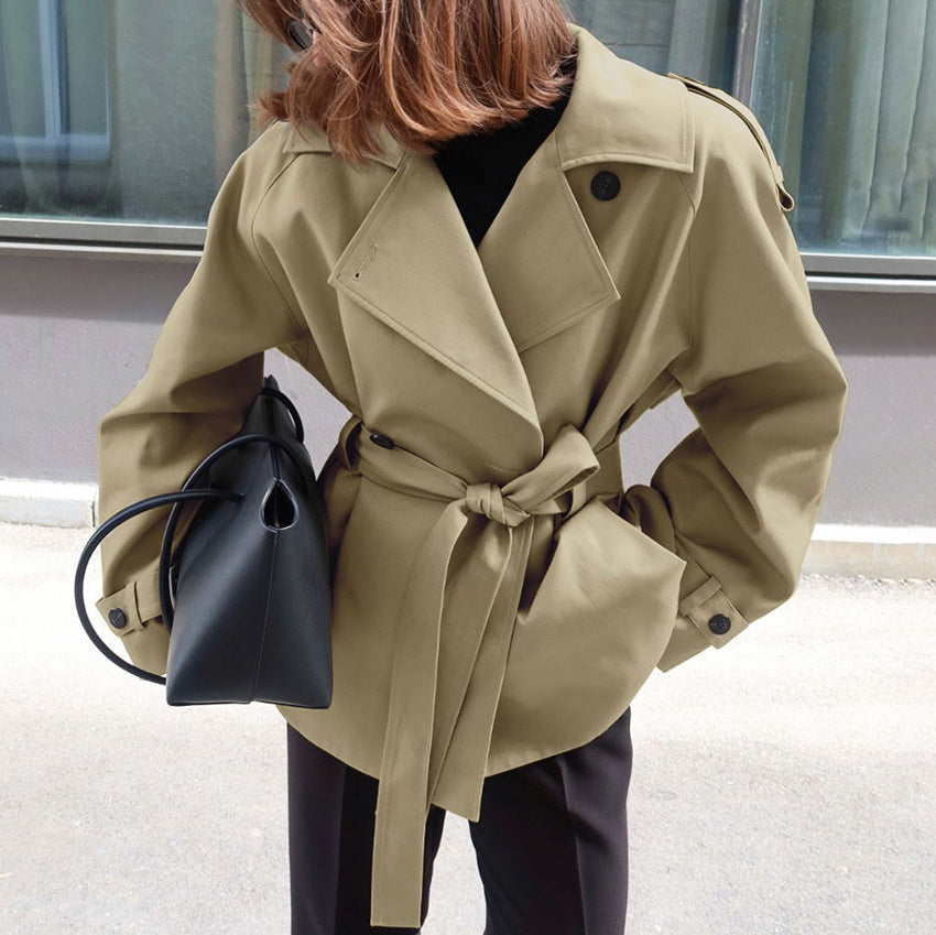 Trench Coat With Lapel Collar Defined Waist And Belt