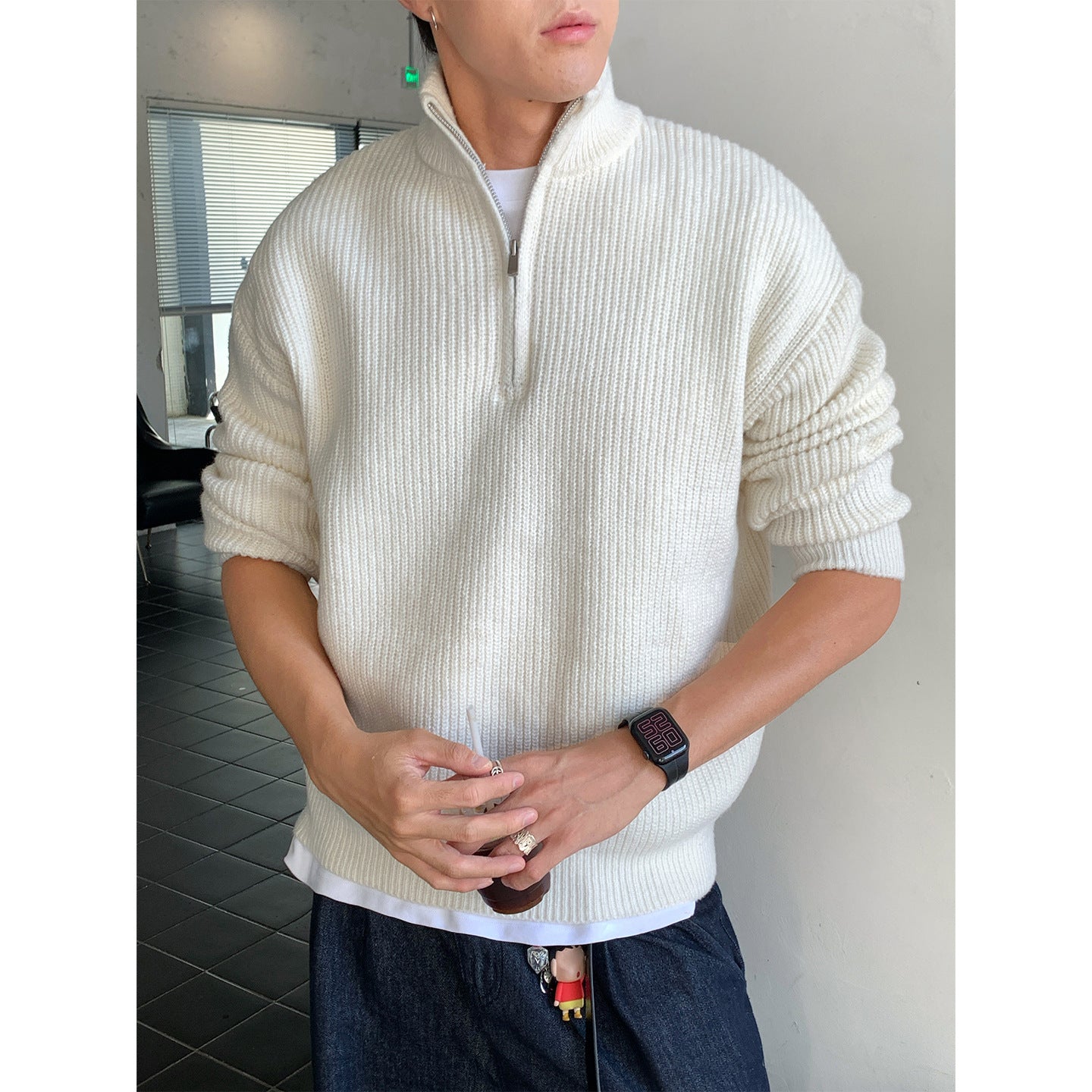 Pull à col roulé zippé mi-long