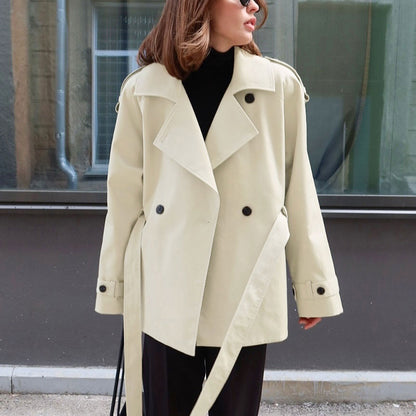 Trench Coat With Lapel Collar Defined Waist And Belt