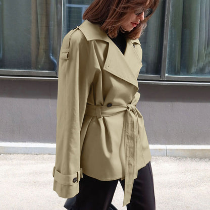 Trench Coat With Lapel Collar Defined Waist And Belt