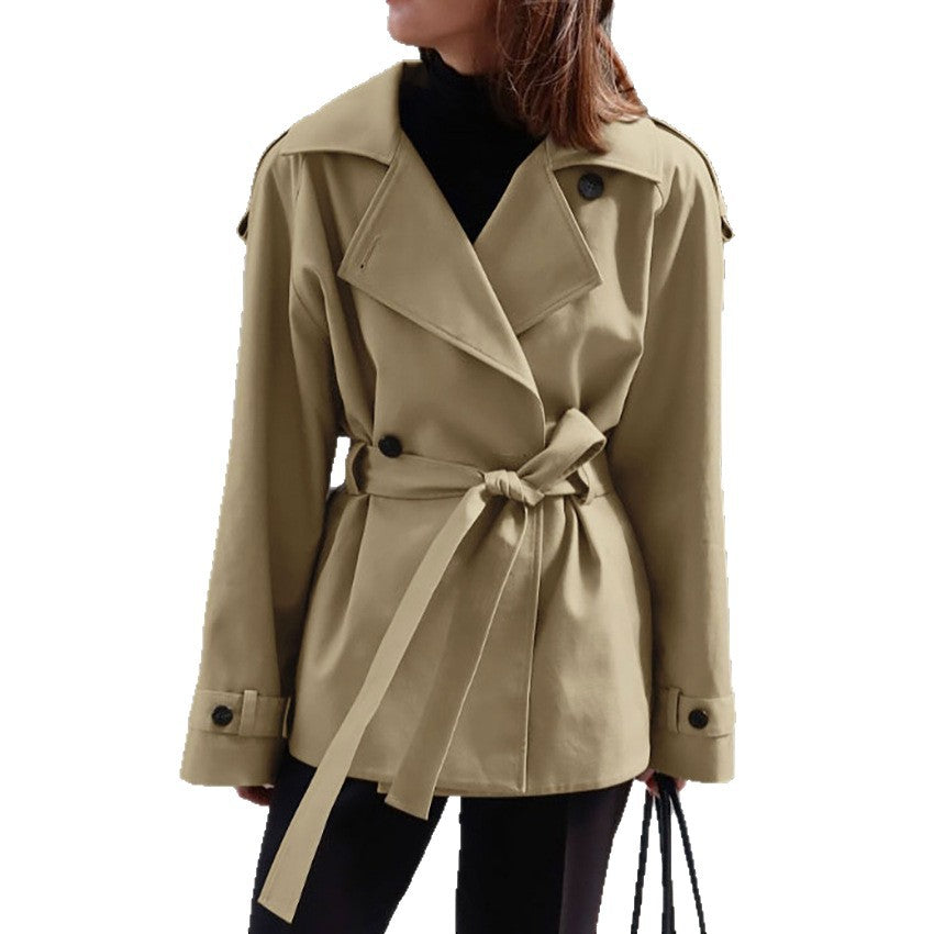 Trench Coat With Lapel Collar Defined Waist And Belt