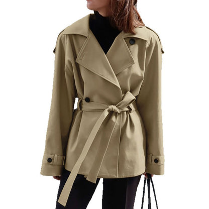 Trench Coat With Lapel Collar Defined Waist And Belt