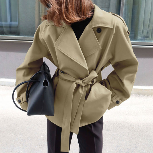 Trench Coat With Lapel Collar Defined Waist And Belt